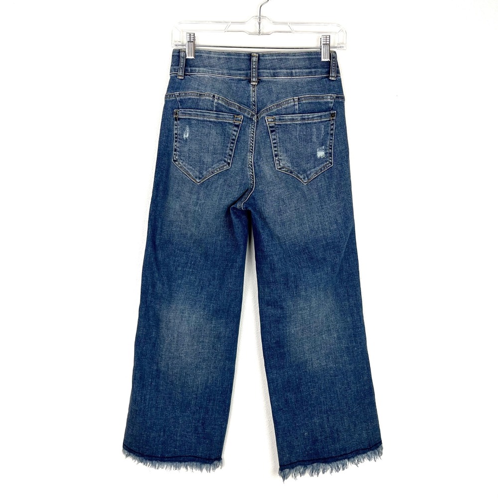 INC Denim Sculpting Fit Wide Leg Jeans Medium Wash Frayed Hem 0/25 Distressed - Picture 2 of 8